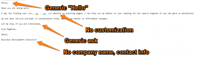 Most cold emails have a generic introduction, body, and conclusion.
